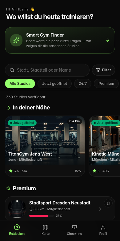 ANYGYM App – Studios entdecken