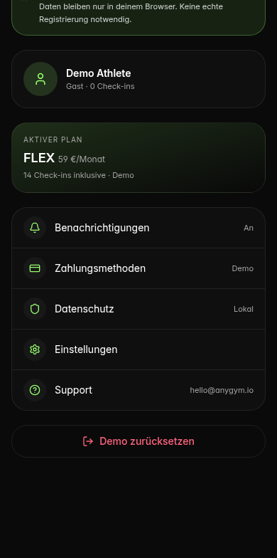 ANYGYM App – Profil